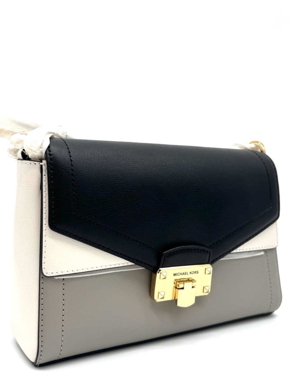 Michael Kors Kinsley Medium Shoulder Flap Crossbody Bag Optic White Multi